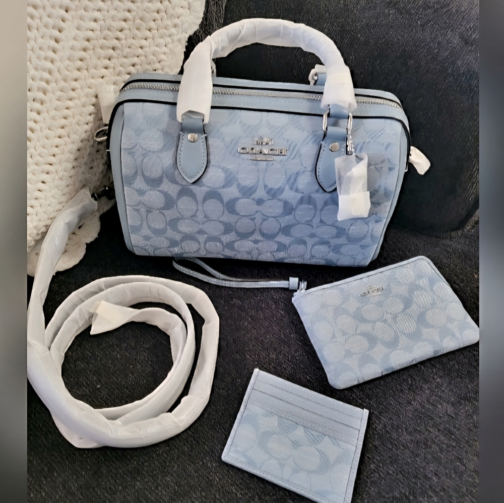 Coach Light Blue Signature Bag Set